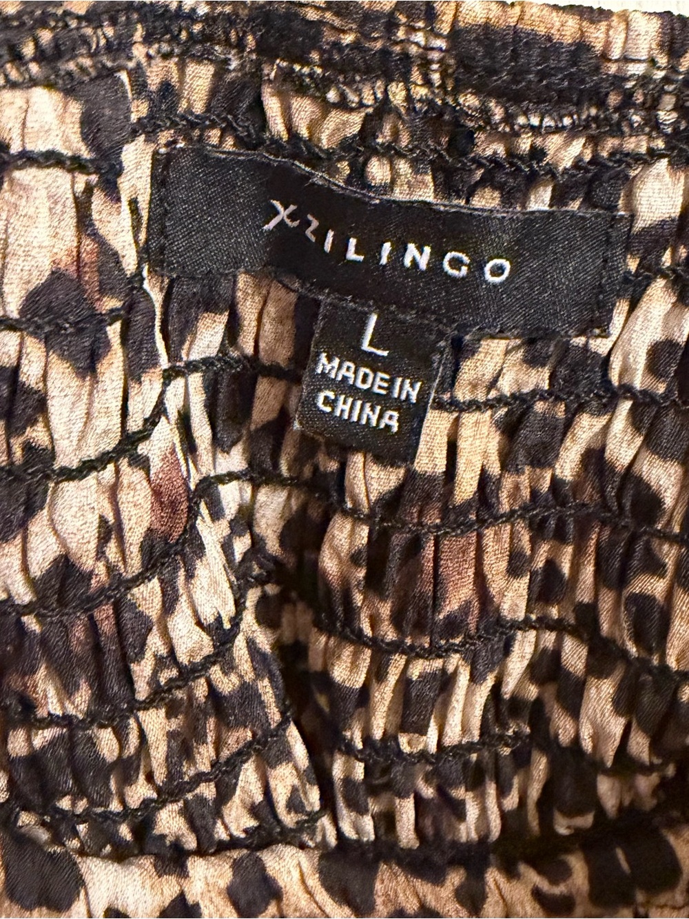 Leopard-Print Ruffle Smocked Crop Top - Brown Size L - Picture 3 of 3